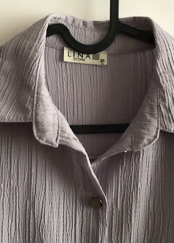 Lila Düğmeli Uzun Kollu Tunik Gömlek - Görsel 3