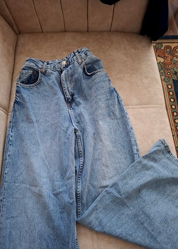 Kadın Mavi Bol Kesim Denim Pantolon