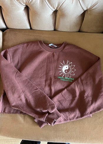 Kahverengi Baskılı Kadın Sweatshirt