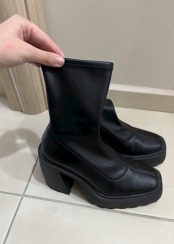 37 Beden siyah Renk Kadın Siyah Deri Platform Topuklu Bot