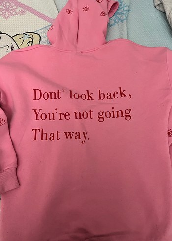 Pembe Kapüşonlu Baskılı Kadın Sweatshirt - Görsel 2