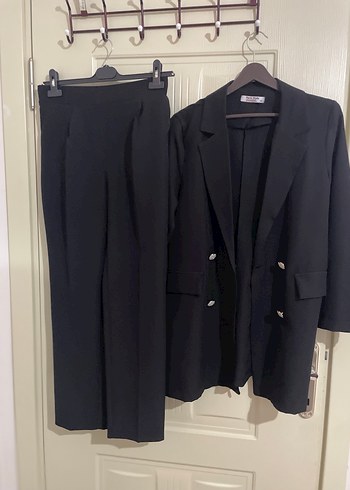 40 Beden siyah Renk Düğmeli Siyah Uzun Kadın Blazer Ceket takım