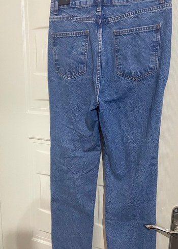 42 Beden mavi Renk Düğmeli Mavi Kadın Midi Denim Pantolon