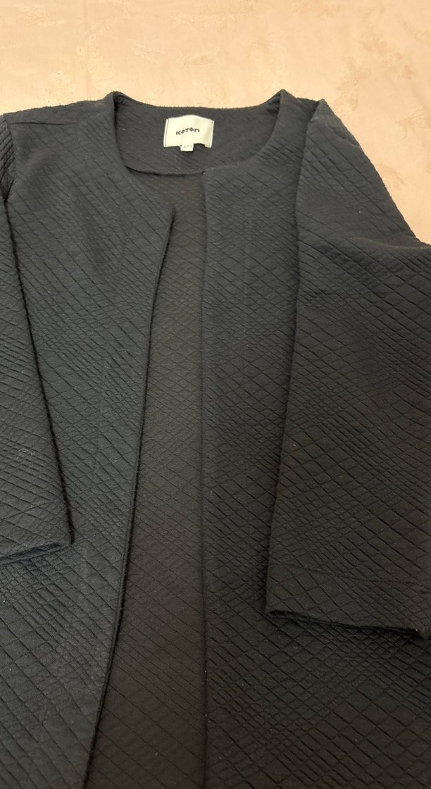 Kadın Siyah Midi Düz Kesim penye Kaplı Ceket - Görsel 2