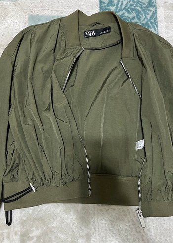 Zara Yeşil Midi Boy Fermuarlı Ceket - Görsel 2