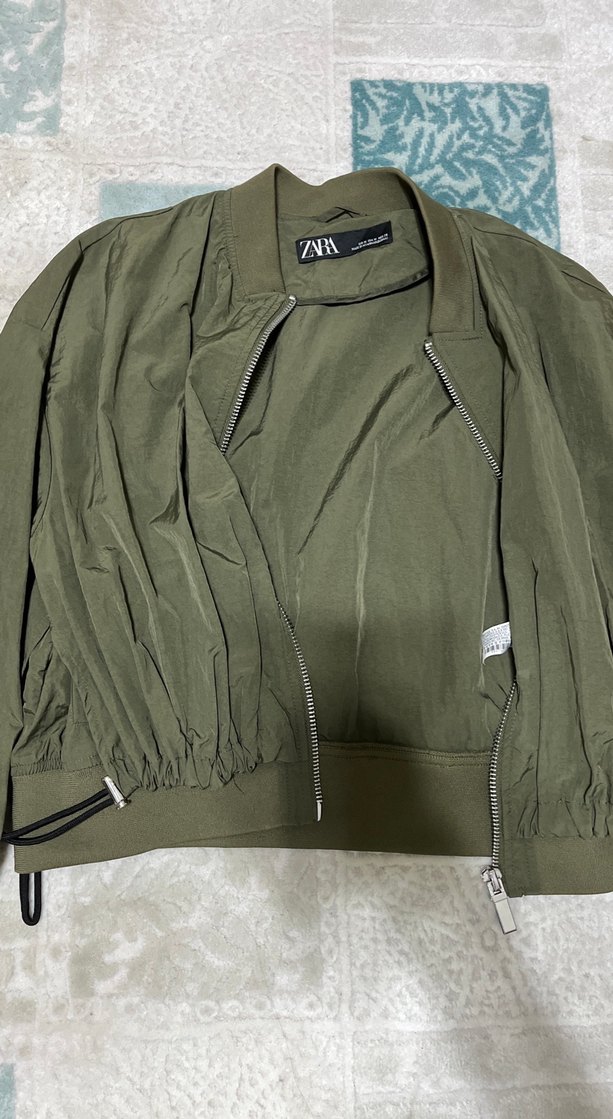 Zara Yeşil Midi Boy Fermuarlı Ceket - Görsel 2
