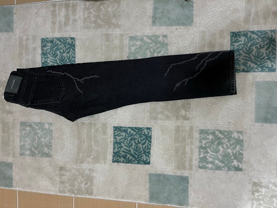 Siyah Regular Fit Bağlama Desenli Kot Pantolon - Görsel 2