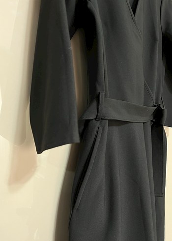 Orijinal ADL Siyah V Yaka Midi Kemerli Kadın Elbise - Görsel 3