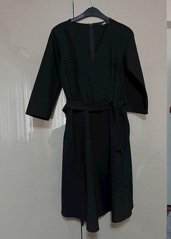 Orijinal ADL Siyah V Yaka Midi Kemerli Kadın Elbise - Görsel 4