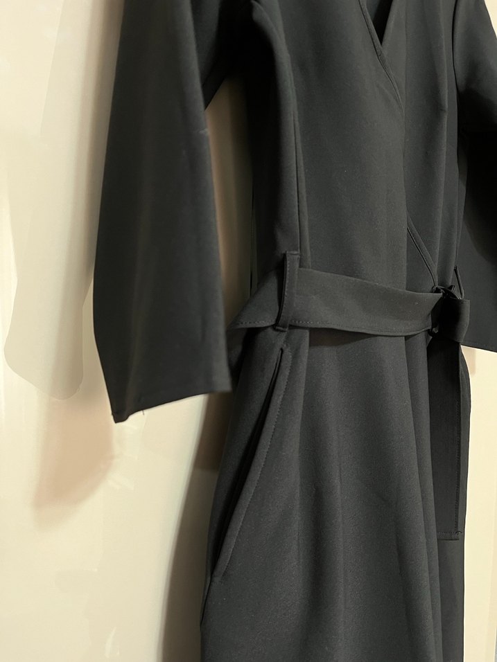 Orijinal ADL Siyah V Yaka Midi Kemerli Kadın Elbise - Görsel 3