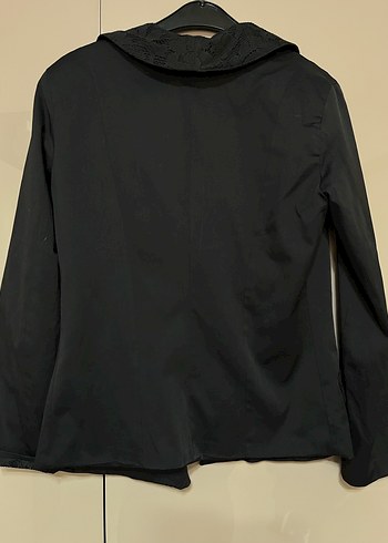 Siyah Dantel yakalı Kadın Midi Blazer Ceket - Görsel 3