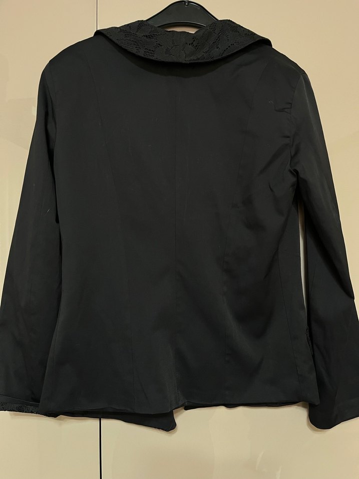 Siyah Dantel yakalı Kadın Midi Blazer Ceket - Görsel 3
