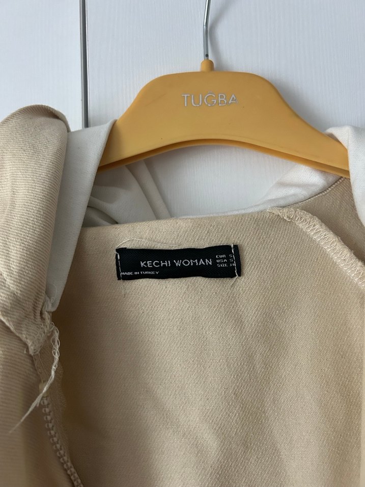 Bej Midi Kadın Keten Ceket - Görsel 3