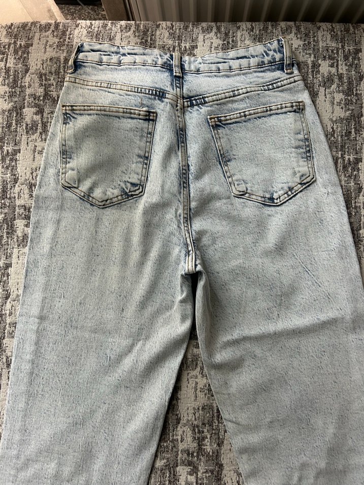 Açık mavi Tie-Dye Midi Denim Kadın Pantolon - Görsel 3