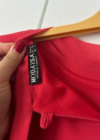 Kırmızı Siyah Uzun Kollu Elbise - Görsel 7