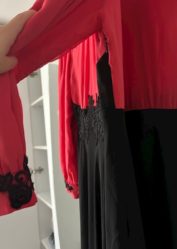 Kırmızı Siyah Uzun Kollu Elbise - Görsel 4