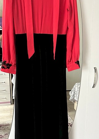 Kırmızı Siyah Uzun Kollu Elbise - Görsel 6