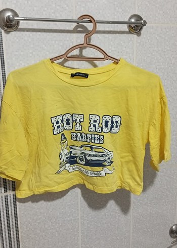 s Beden yeşil Renk Yeşil Crop Top Kısa Kollu Pamuklu