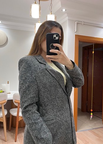 Addax Düğmeli Gri Kadın Yün Ceket