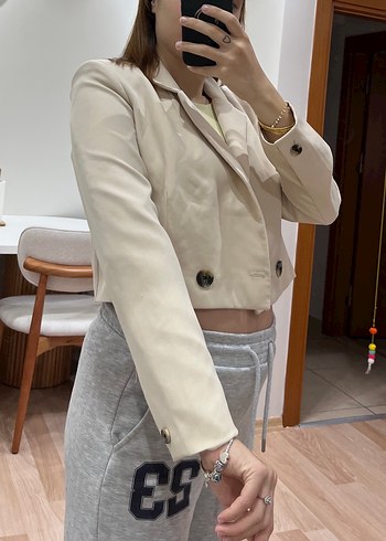 Diğer Bej Düğmeli Kadın Blazer Ceket