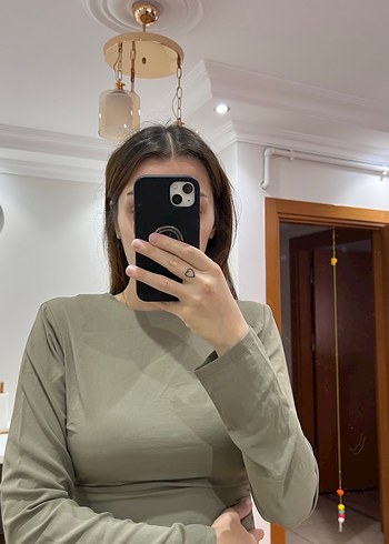 s Beden Haki Fitilli Uzun Kollu elbise