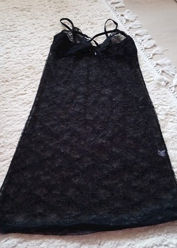 Siyah Dantel Midi Strappy Gecelik
