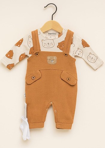 Diğer Nakışlı Kahverengi Unisex Bebek Tulum