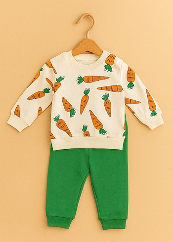 Diğer Havuç Baskılı Pamuklu Unisex Bebek Takımı