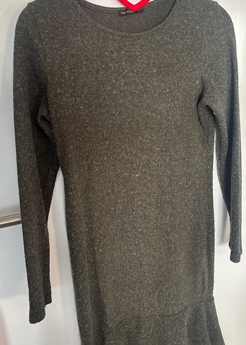 Haki yeşili Uzun Kollu Triko Elbise - Görsel 2