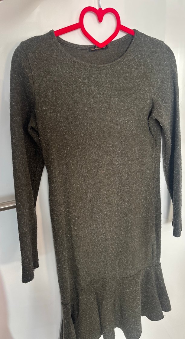 Haki yeşili Uzun Kollu Triko Elbise - Görsel 2