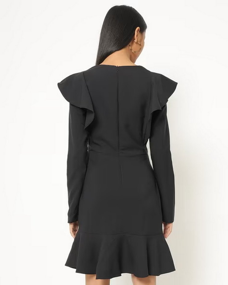 Siyah Fırfırlı Elbise - Görsel 2