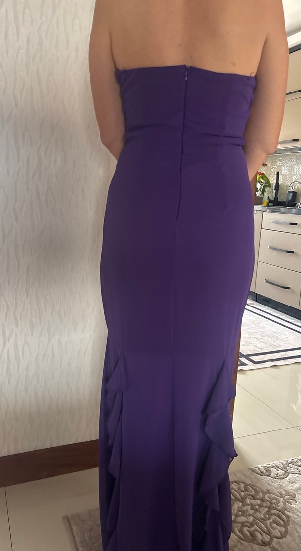 Mor Straplez Midi Abiye Elbise - Görsel 3