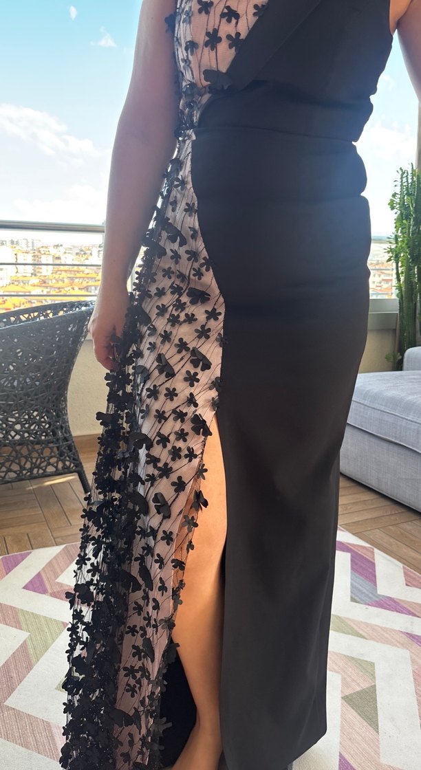 Siyah Uzun V-Yaka Abiye Elbise - Görsel 3