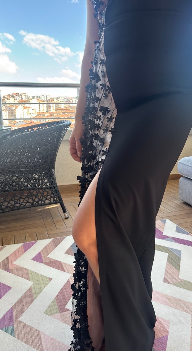 Siyah Uzun V-Yaka Abiye Elbise - Görsel 4