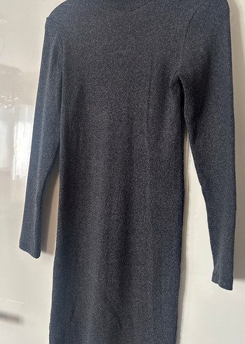 Gri Yünlü Yarım Boğazlı Triko Elbise - Görsel 2