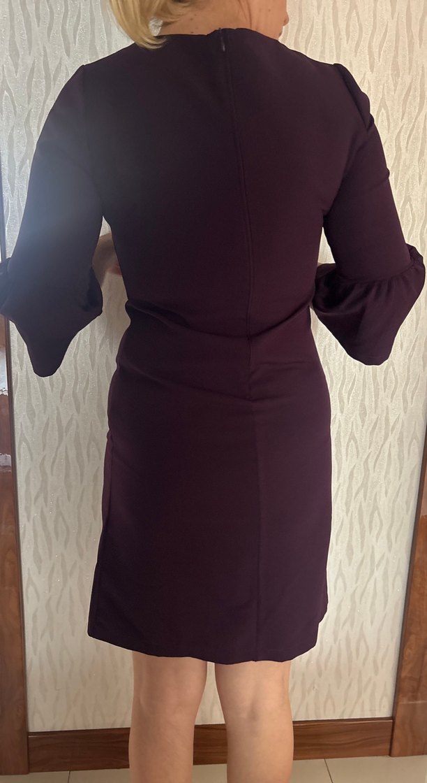 Mor Drapeli Uzun Kollu Ofis Elbisesi - Görsel 2