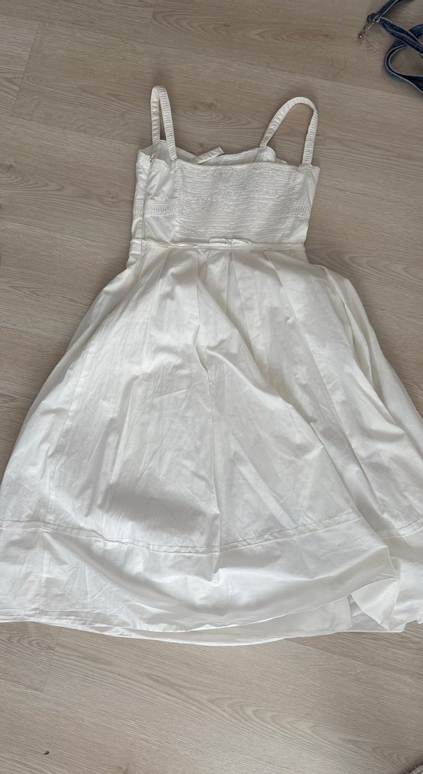 Beyaz Askılı Midi Bohem Vintage elbise - Görsel 2