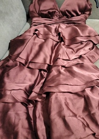 V Yaka Kat Kat Uzun Abiye Elbise - Görsel 2