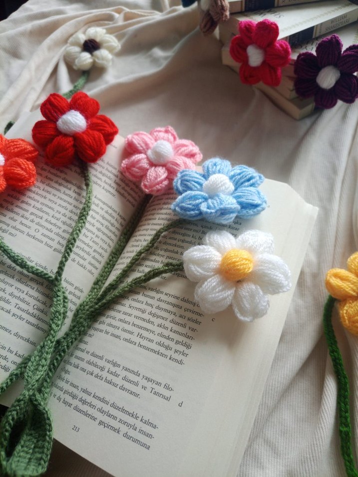 Renkli Örgü Çiçek Kitap Ayracı Adet fiyatı - Görsel 2
