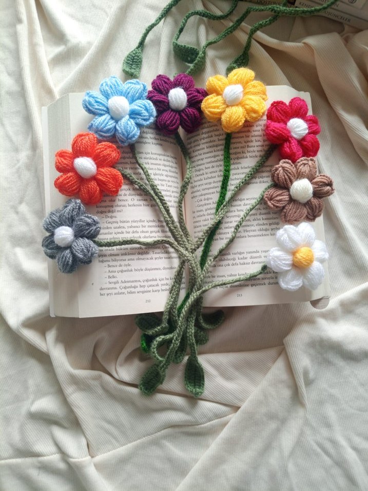 Renkli Örgü Çiçek Kitap Ayracı Adet fiyatı - Görsel 3