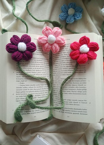 kitap ayraçı Renkli Örgü Çiçekli Bohem - Görsel 3