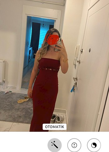 Trendyol & Milla Bordo Straplez Midi Elbise Yırtmaçlı