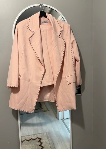 Pudra Rengi Mini Kadın Süet Blazer - Görsel 2