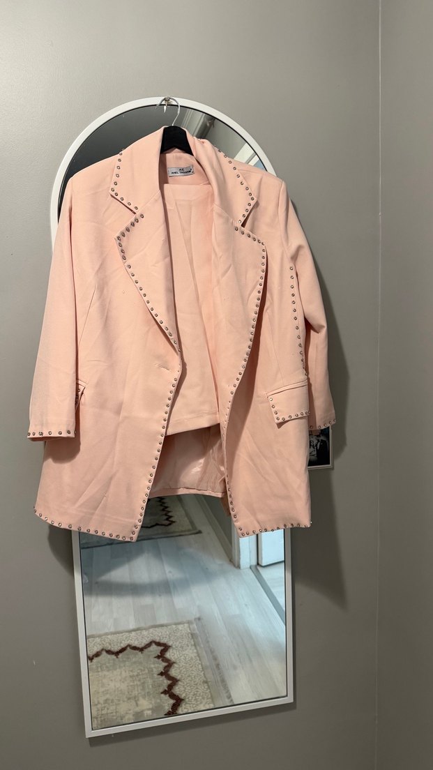 Pudra Rengi Mini Kadın Süet Blazer - Görsel 2