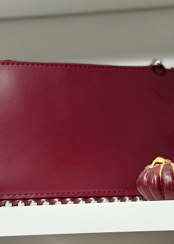 Bordo Zincir Detaylı Deri Kadın Çanta - Görsel 3