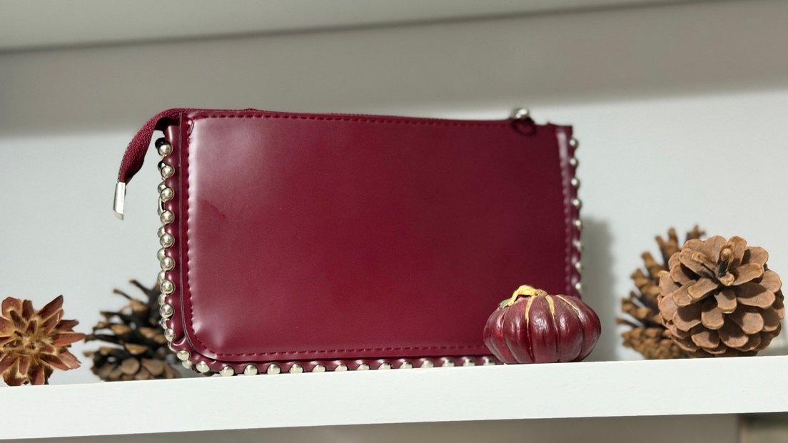 Bordo Zincir Detaylı Deri Kadın Çanta - Görsel 3