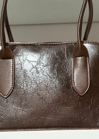 Kahverengi Deri Kabartmalı Kadın Çanta - Görsel 2