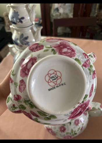 Pembe Çiçek Desenli Seramik Çaydanlık - Görsel 3