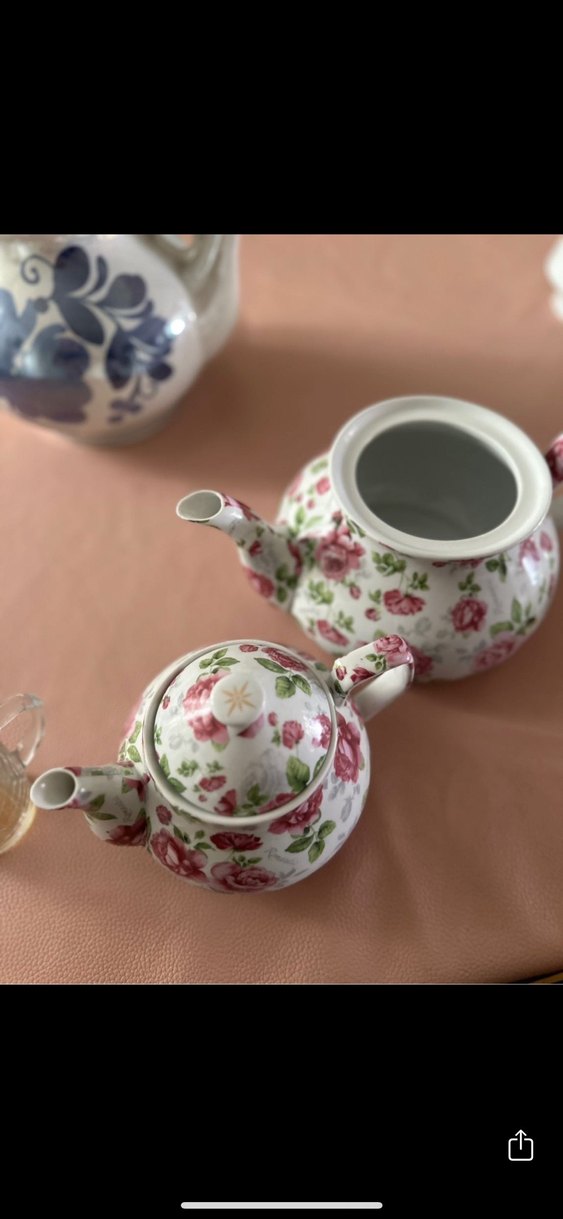 Pembe Çiçek Desenli Seramik Çaydanlık - Görsel 2