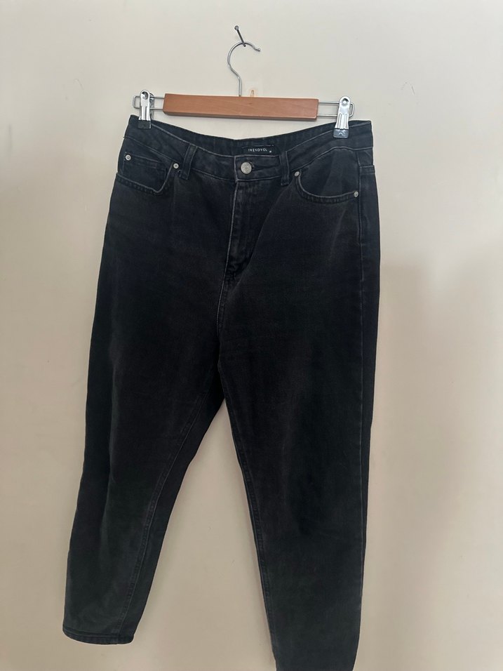 Kadın Siyah Gri Bol Kesim Midi Kot Pantolon - Görsel 2